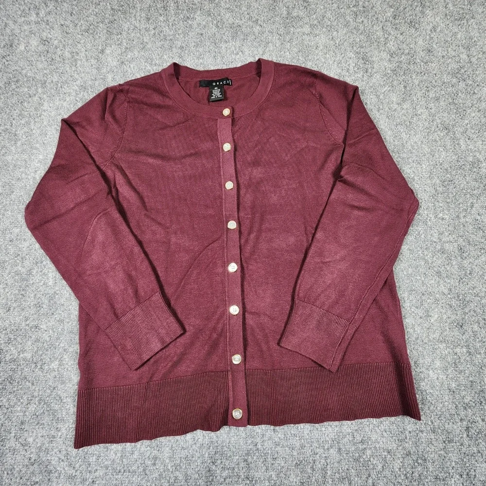 Grace Elements Burgundy Button Front Cardigan Sweater Womens Plus 0X Rayon Blend